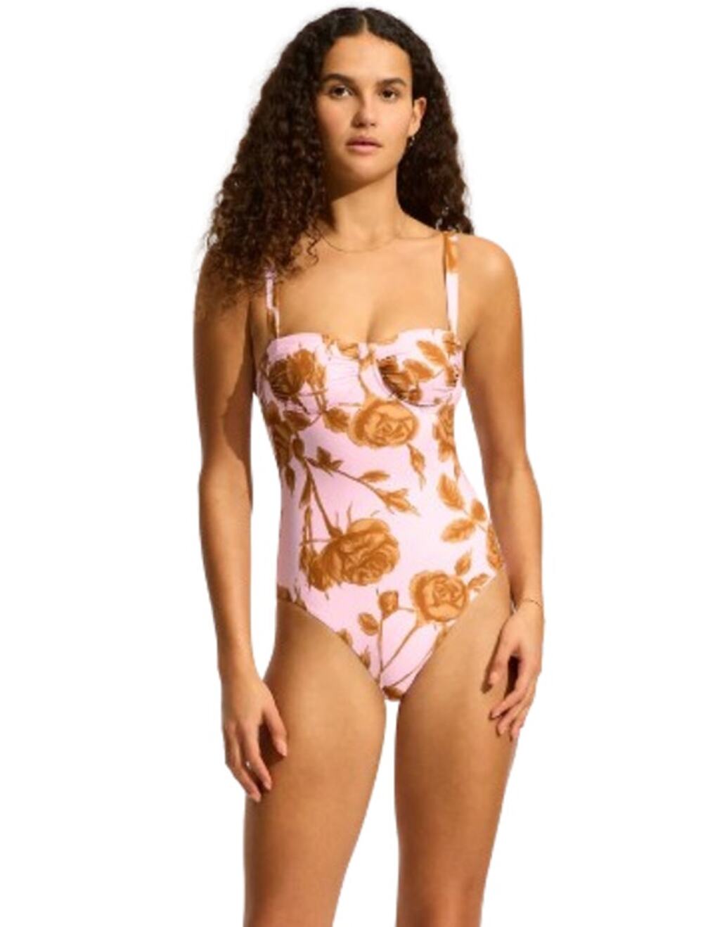 SEAFOLLY Rococo Underwire One Piece Swimsuit Size 8 Pink Blossom Ruched NWT